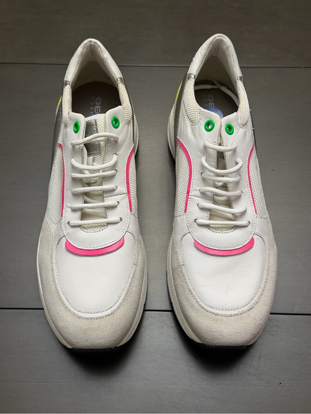 Geox White Sneakers with Pink & Neon Green Accents Size 10.5